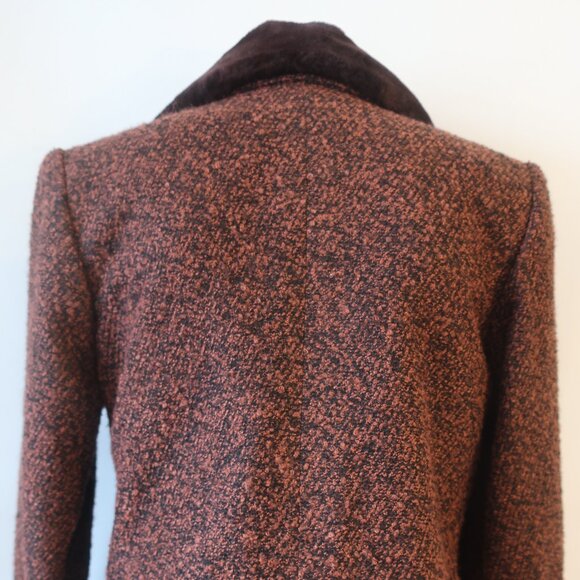 Yves Saint Laurent Black Brown Tweed Boucle Wool Blend Faux Fur Jacket Coat 6 - Picture 11 of 16